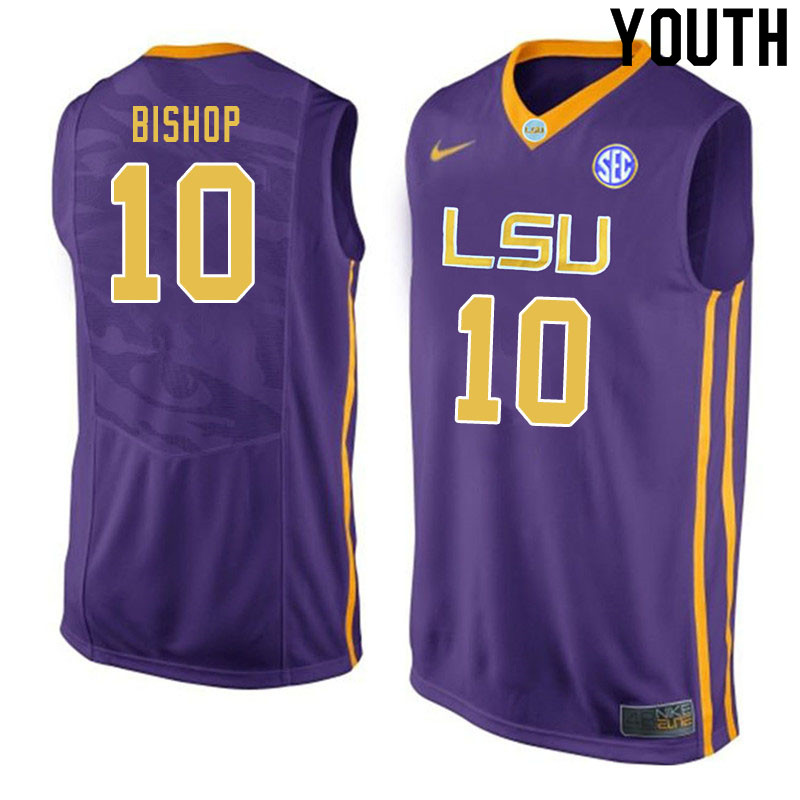 Youth #10 James Bishop LSU Tigers College Basketball Jersyes Sale-Purple - Click Image to Close
